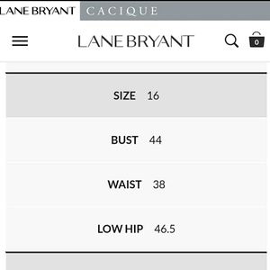 Lane Bryant Size Chart